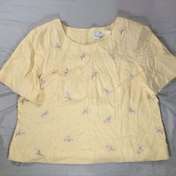 Halmode Plus Tops - Halmode Plus Butter Yellow Floral Embroidered Blouse